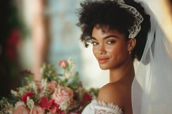 Mariée portant un voile dans ses cheveux