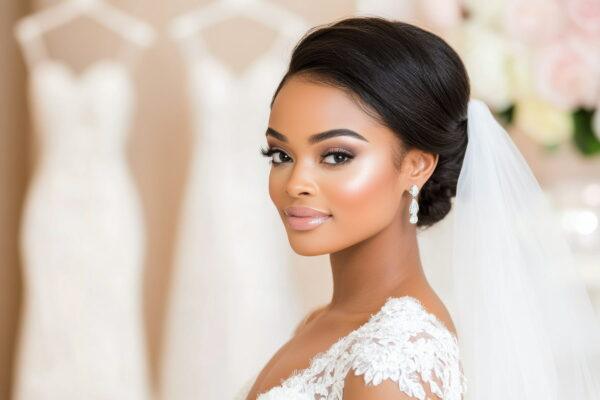 Mariée avec un chignon sur cheveux lisses