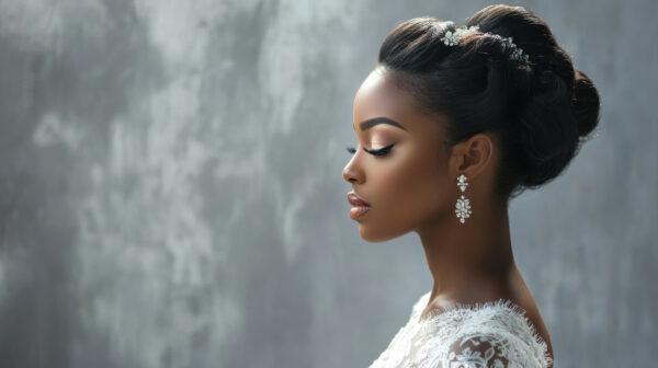 Mariée de profil avec un chignon