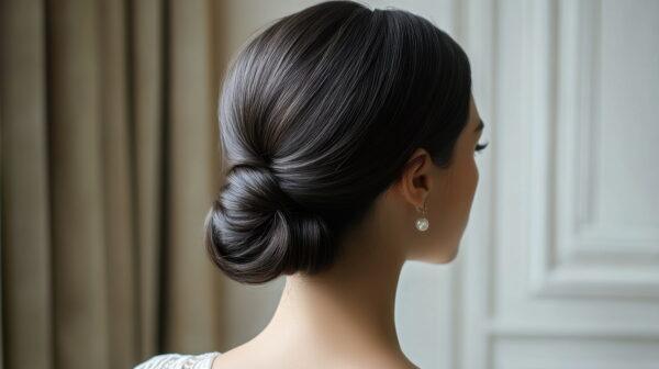 Chignon de mariage sur cheveux lisses