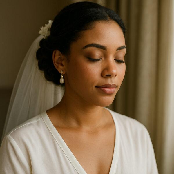 Mariée avec un chignon et un voile.
